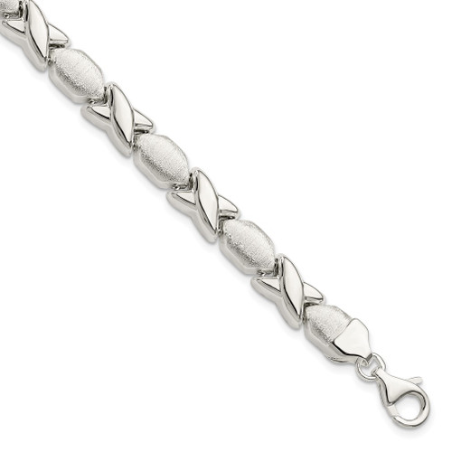 Lex & Lu Sterling Silver Polished and Satin X and O Bracelet 8'' - Lex & Lu