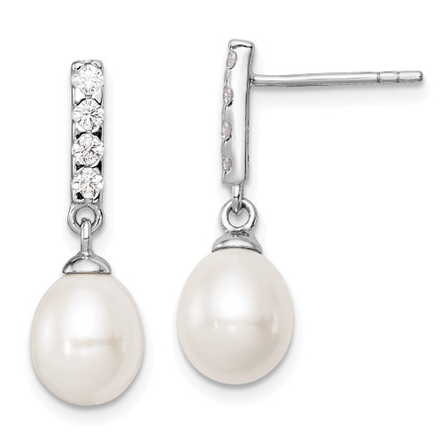 Lex & Lu Sterling Silver 8-9mm White FW Cultured Pearl CZ Post Dangle - Lex & Lu