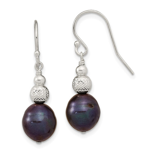 Lex & Lu Sterling Silver 8-9mm Black Rice FWC Pearl Dangle Earrings - Lex & Lu