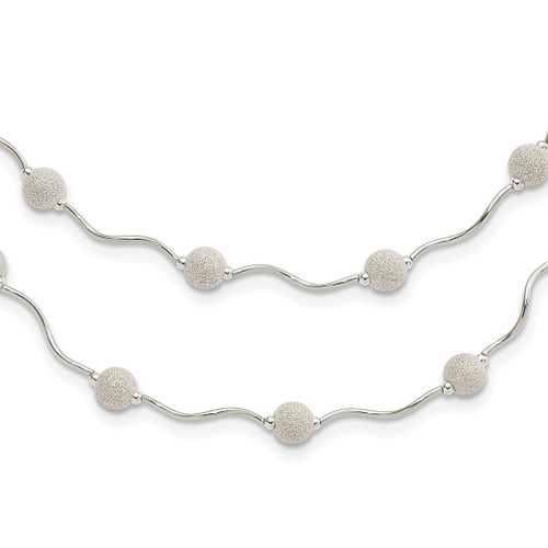 Lex & Lu Sterling Silver Double Spiral and Laser-cut Bead Necklace 15'' - Lex & Lu