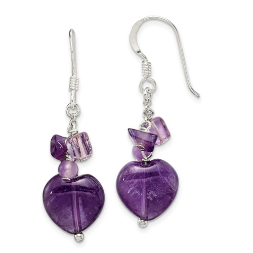 Lex & Lu Sterling Silver Amethyst Heart Dangle Earrings - Lex & Lu