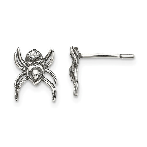 Lex & Lu Sterling Silver Antiqued CZ Spider Post Earrings - Lex & Lu