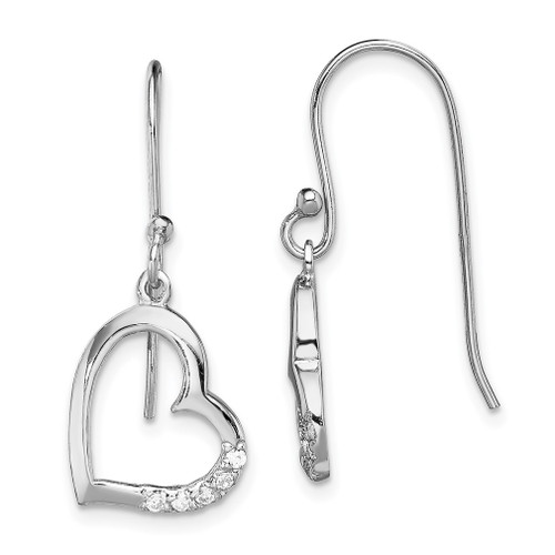 Lex & Lu Sterling Silver w/Rhodium CZ Heart Dangle Earrings - Lex & Lu