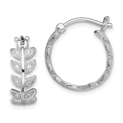 Lex & Lu Sterling Silver w/Rhodium Micro Pave CZ Leaf Hoops - Lex & Lu