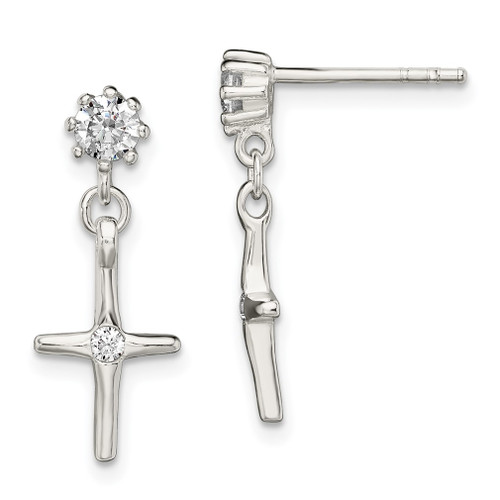 Lex & Lu Sterling Silver CZ Cross Dangle Post Earrings LAL110170 - Lex & Lu