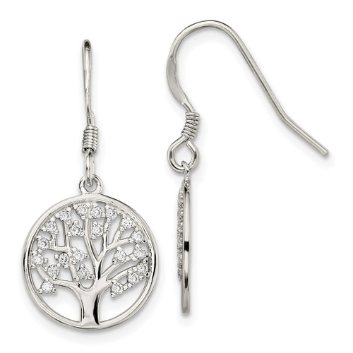 Lex & Lu Sterling Silver CZ Tree of Life Dangle Shepherd Hook Earrings - Lex & Lu