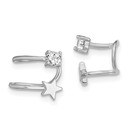 Lex & Lu Sterling Silver w/Rhodium CZ and Star Earrings Cuff - Lex & Lu