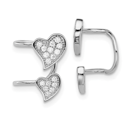 Lex & Lu Sterling Silver w/Rhodium CZ Double Heart Right Cuff Earrings LAL110347 - Lex & Lu