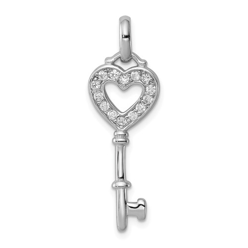 Lex & Lu Sterling Silver w/Rhodium CZ Key Pendant - Lex & Lu