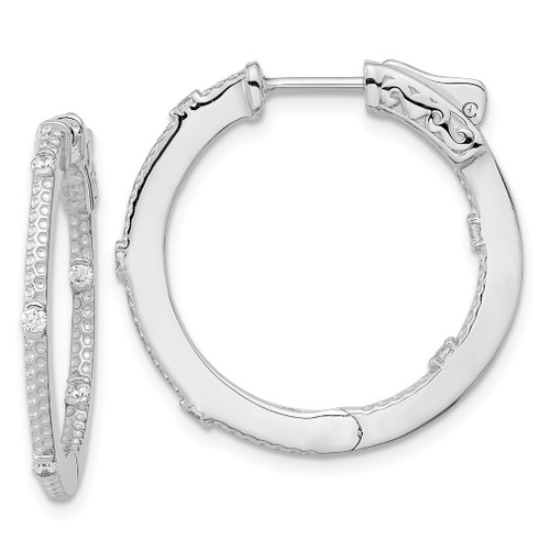 Lex & Lu Sterling Silver w/Rhodium CZ In & Out Round Hoop Earrings LAL110387 - Lex & Lu