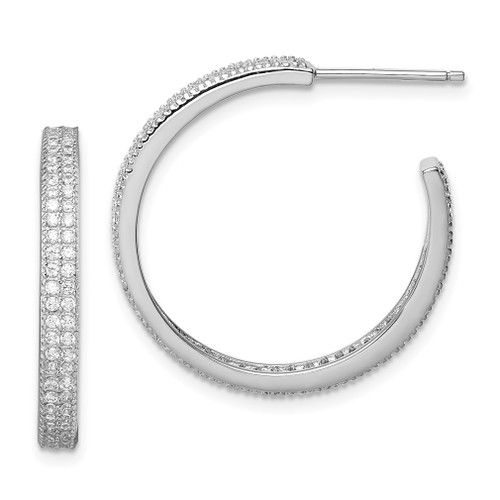 Lex & Lu Sterling Silver w/Rhodium CZ 20x3mm C-Hoop Earrings - Lex & Lu