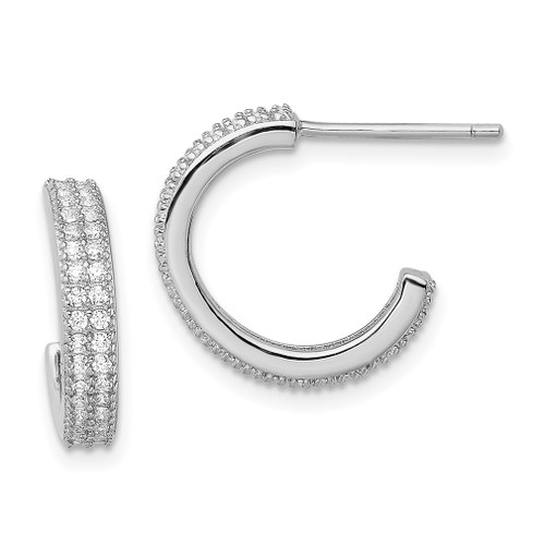 Lex & Lu Sterling Silver w/Rhodium CZ 14x3.5mm C-Hoop Post Earrings - Lex & Lu