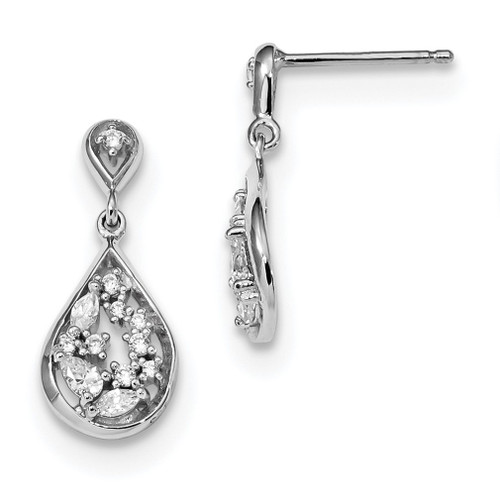 Lex & Lu Sterling Silver w/Rhodium CZ Teardrop Post Dangle Earrings - Lex & Lu