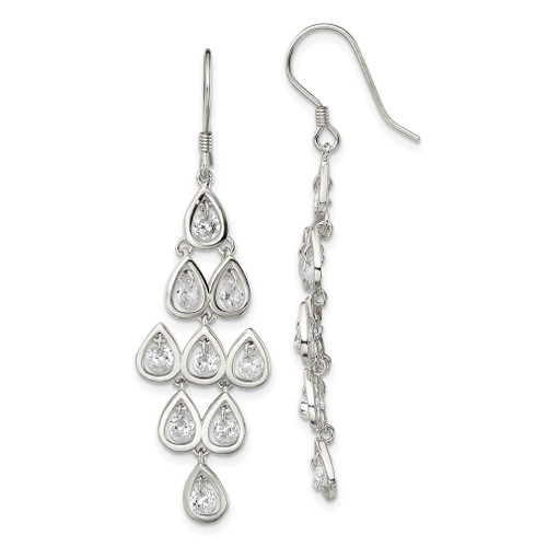 Lex & Lu Sterling Silver Fancy CZ Dangle Shepherd Hook Earrings - Lex & Lu