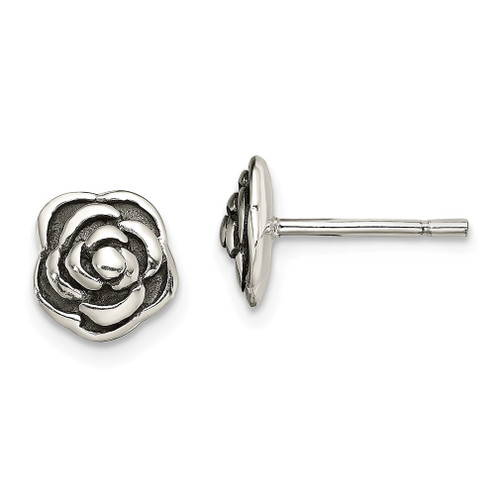 Lex & Lu Sterling Silver Antiqued Rose Post Earrings - Lex & Lu