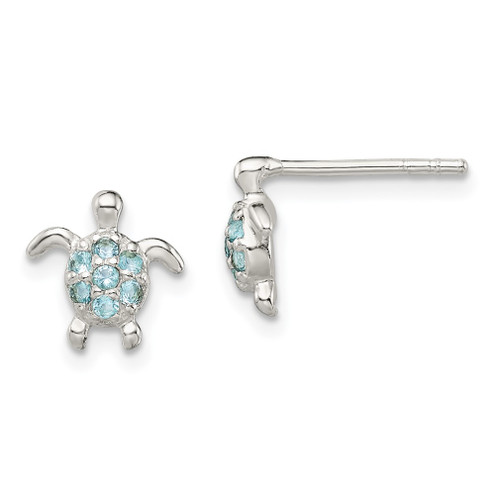 Lex & Lu Sterling Silver CZ Turtle Post Earrings - Lex & Lu