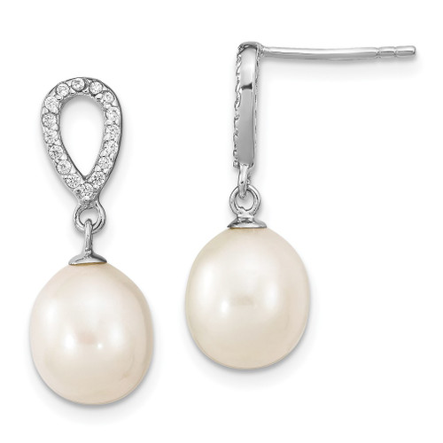 Lex & Lu Sterling Silver RH 8-9mm Rice FWC Pearl CZ Dangle Earrings LAL110528 - Lex & Lu