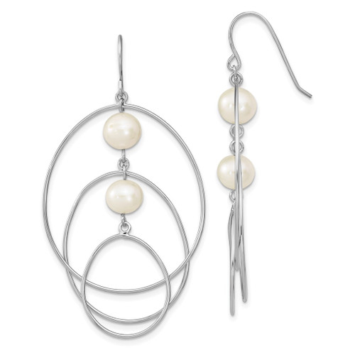 Lex & Lu Sterling Silver RH 8-9mm White Round FWC Pearl Hoop Earrings LAL110574 - Lex & Lu