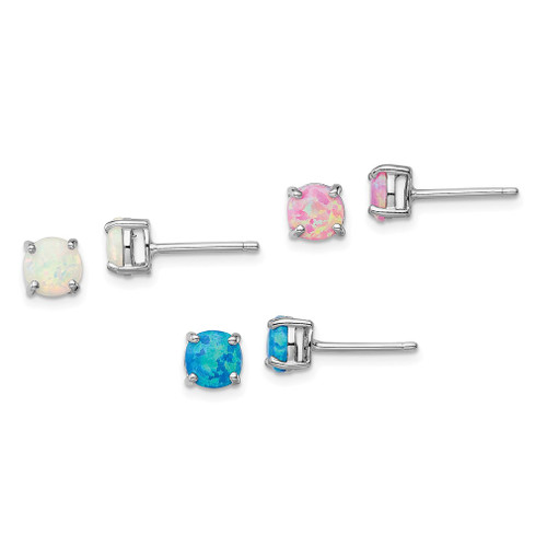 Lex & Lu Sterling Silver w/Rhodium White/Pink/Blue Cr. Opal Set/3 Earrings - Lex & Lu