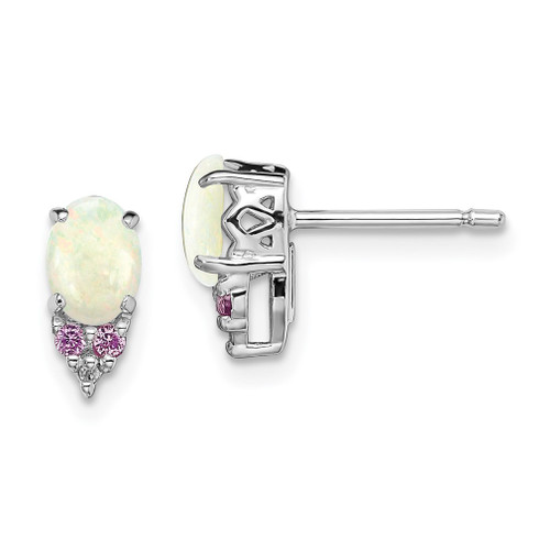 Lex & Lu Sterling Silver w/Rhodium Diamond Cr.Pink Sapp, Simulated Opal Earrings - Lex & Lu