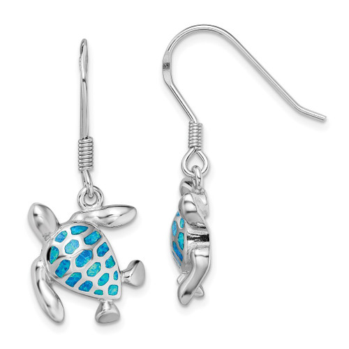 Lex & Lu Sterling Silver w/Rhodium Blue Created Opal Turtle Earrings - Lex & Lu