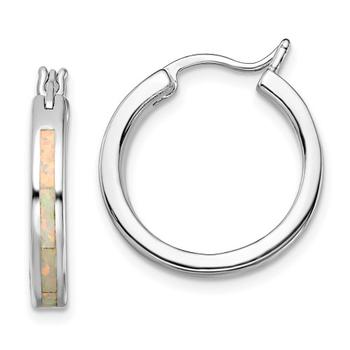 Lex & Lu Sterling Silver w/Rhodium White Created Opal Hoop Earrings - Lex & Lu
