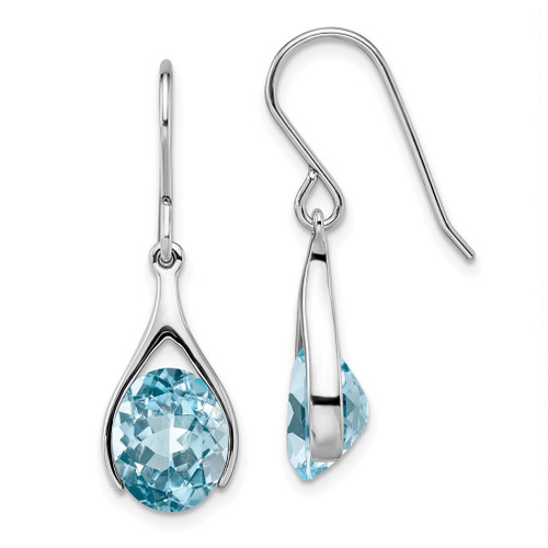 Lex & Lu Sterling Silver w/Rhodium Light Swiss Blue Topaz Shepherds Hook Earrin - Lex & Lu