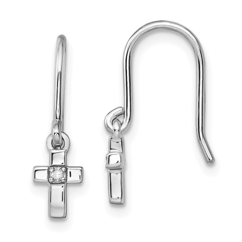 Lex & Lu Sterling Silver Diamond Cross Dangle Shepherds Hook Earrings - Lex & Lu Lex & Lu Sterling Silver Diamond Cross Dangle Shepherds Hook Earrings - Lex & Lu