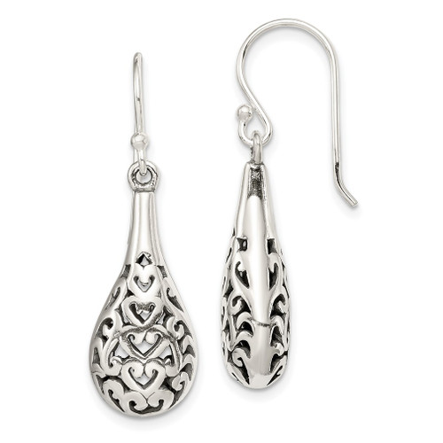 Lex & Lu Sterling Silver Antiqued Fancy Dangle Earrings LAL110763 - Lex & Lu