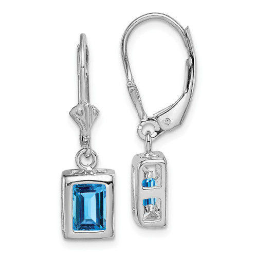 Lex & Lu Sterling Silver 7x5mm Emerald Cut Blue Topaz Leverback Earrings - Lex & Lu