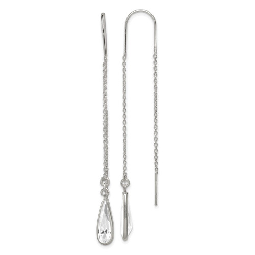 Lex & Lu Sterling Silver Clear Crystal Teardrop Threader Earrings - Lex & Lu