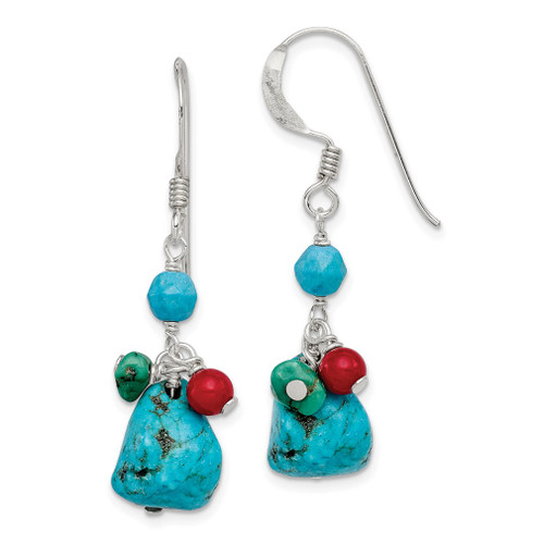 Lex & Lu Sterling Silver Dyed Howlite/Turquoise/Red Coral Earrings - Lex & Lu