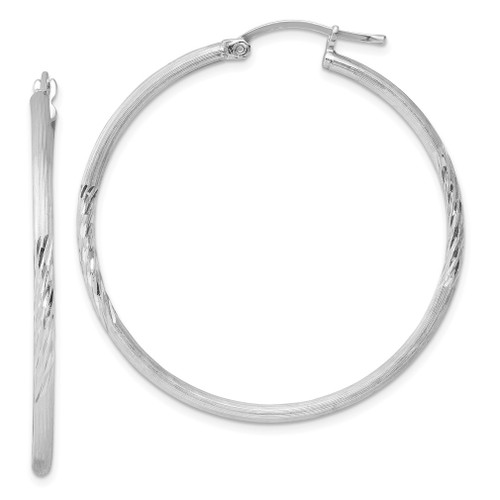 Lex & Lu Sterling Silver w/Rhodium 2mm Satin & D/C Hoop Earrings LAL110980 - Lex & Lu