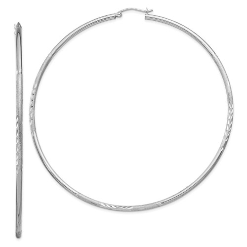 Lex & Lu Sterling Silver w/Rhodium & Satin D/C Hoop Earrings LAL110986 - Lex & Lu