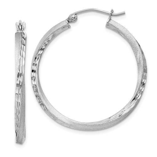 Lex & Lu Sterling Silver w/Rhodium Satin & D/C Twist Hoop Earrings LAL111013 - Lex & Lu
