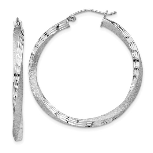 Lex & Lu Sterling Silver w/Rhodium 3.00mm & Satin D/C Twisted Hoop Earrings LAL111019 - Lex & Lu