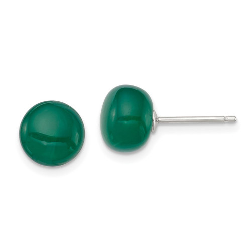 Lex & Lu Sterling Silver 8-8.5mm Button Emerald Green Agate Post Earrings - Lex & Lu