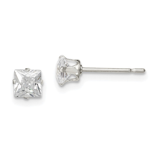 Lex & Lu Sterling Silver 4mm Square CZ 4 Prong Stud Earrings LAL111327 - Lex & Lu