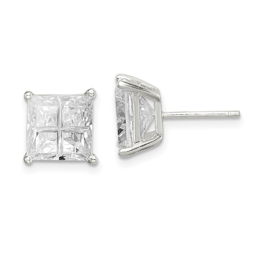 Lex & Lu Sterling Silver 8mm Square CZ Basket Set Stud Earrings LAL111333 - Lex & Lu