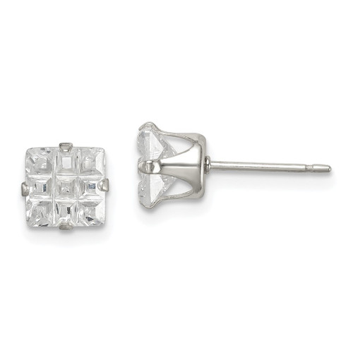 Lex & Lu Sterling Silver 6mm Square CZ 4 Prong Stud Earrings LAL111335 - Lex & Lu