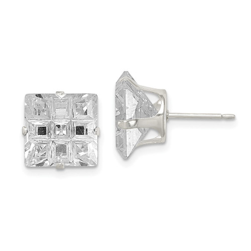 Lex & Lu Sterling Silver 10mm Square CZ 4 Prong Stud Earrings LAL111337 - Lex & Lu