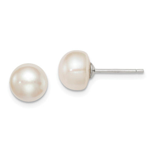 Lex & Lu Sterling Silver 8-9mm White FW Cultured Button Pearl Stud Earrings - Lex & Lu