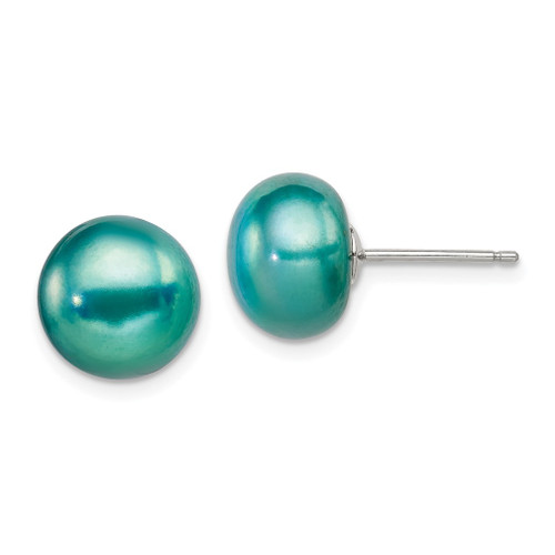 Lex & Lu Sterling Silver 10-11mm FW Cultured Button Pearl Teal Earrings - Lex & Lu