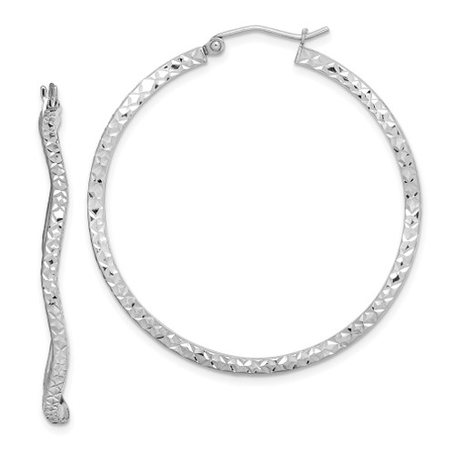 Lex & Lu Sterling Silver w/Rhodium D/C Wavy Hoop Earrings - Lex & Lu