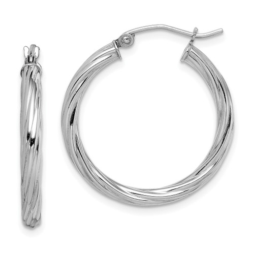 Lex & Lu Sterling Silver w/Rhodium 2.7x25mm Twisted Hoop Earrings - Lex & Lu