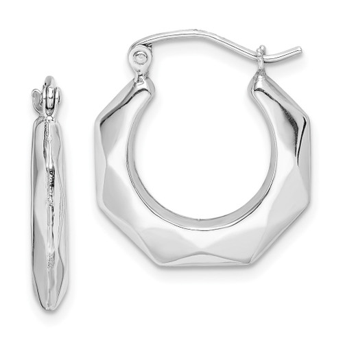 Lex & Lu Sterling Silver w/Rhodium Hollow Fancy Hoop Earrings - Lex & Lu