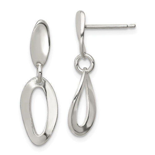 Lex & Lu Sterling Silver Polished Oval Dangle Post Earrings - Lex & Lu