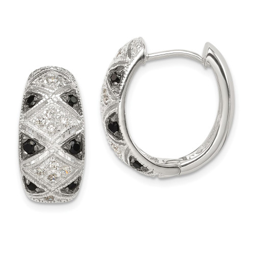 Lex & Lu Sterling Silver Black & Clear CZ Hinged Hoop Earrings - Lex & Lu