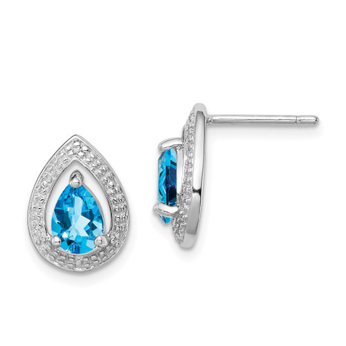 Lex & Lu Sterling Silver w/Rhodium Diamond Blue Topaz Post Earrings - Lex & Lu