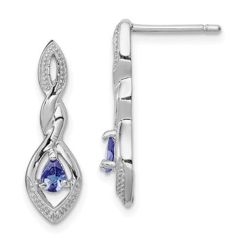 Lex & Lu Sterling Silver w/Rhodium Diamond & Tanzanite Post Earrings LAL111849 - Lex & Lu